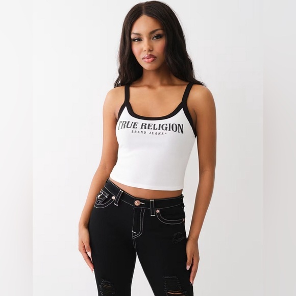 NWT - TRUE RELIGION Logo Ringer Womens Baby Tank Top - Various Sizes - Picture 1 of 4